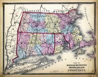 Massachusetts - Rhode Island - Connecticut State Map, Worcester 1870